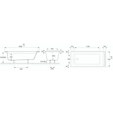 JACOB DELAFON Baignoire Droite Spacio Acrylique, 170 X 75 3 JACOB DELAFON Baignoire Droite Spacio Acrylique, 170 X 75 – Image 3