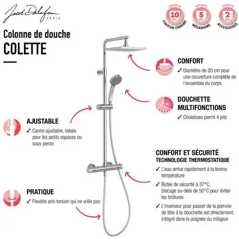 Colonne De Douche Thermostatique JACOB DELAFON Colette 4 Jets, Chrome 4 Colonne De Douche Thermostatique JACOB DELAFON Colette 4 Jets, Chrome – Image 4