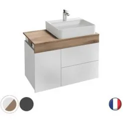 Meuble Vasque JACOB DELAFON Sully, Réversible + Miroir Et LED, 83 X 45,80 - Vasque A Droite, Blanc Et Chene Quebec, Sans Miroir