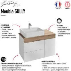 Meuble Vasque JACOB DELAFON Sully, Réversible + Miroir Et LED, 83 X 45,80 - Vasque A Droite, Blanc Et Chene Quebec, Sans Miroir -JACOB DELAFON Soldes 2022 18968864 3