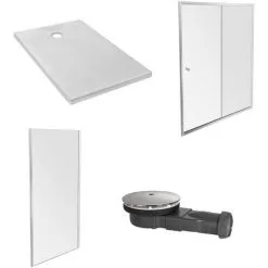 JACOB DELAFON - Pack Receveur Douche Ipso + Porte Coulissante Serenity + Paroi Latérale Serenity + Bonde, 100 X 80