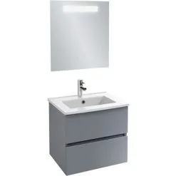 JACOB DELAFON - Meuble Suspendu Sous-plan Tolbiac + Plan Vasque Ola Et Miroir LED, 58,50 X 45,60 X 52, Gris Anthracite