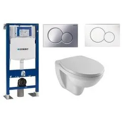 Jacob Delafon Pack WC Suspendu Compact Patio + Abattant + Plaque + Bâti Geberit, Abattant Standard, Plaque Blanche