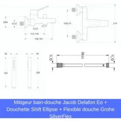 Jacob Delafon - Mitigeur Bain-douche Eo + Douchette Shift Ellipse + Flexible Douche Grohe SilverFlex 8 Jacob Delafon - Mitigeur Bain-douche Eo + Douchette Shift Ellipse + Flexible Douche Grohe SilverFlex -JACOB DELAFON Soldes 2022 36049810 4