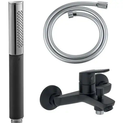 Jacob Delafon / Grohe - Mitigeur Bain-douche Aimé + Douchette Shift Ellipse Noire + Flexible Douche SilverFlex 1 Jacob Delafon / Grohe - Mitigeur Bain-douche Aimé + Douchette Shift Ellipse Noire + Flexible Douche SilverFlex