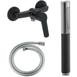 Jacob Delafon -Grohe - Mitigeur Douche Aimé Black + Douchette Shift Ellipse Noire + Flexible Douche Silverflex