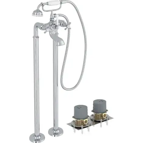 Jacob Delafon - Lot Façade Mélangeur Rétro Baignoire Ilot Et Douche Avec Base Encastrée Cléo 1889, Chrome -JACOB DELAFON Soldes 2022 42965701 1