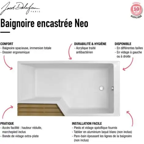 Baignoire Combinée Bain Douche JACOB DELAFON Neo + Pare Bain Acrylique Renforcé, 150 X 60/80 - Version Droite 4 Baignoire Combinée Bain Douche JACOB DELAFON Neo + Pare Bain Acrylique Renforcé, 150 X 60/80 - Version Droite – Image 4