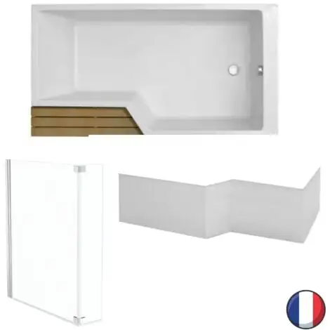 Baignoire Bain Douche JACOB DELAFON Compacte Neo + Pare Bain Chromé + Tablier, 150 X 60/80 - Version Droite 1 Baignoire Bain Douche JACOB DELAFON Compacte Neo + Pare Bain Chromé + Tablier, 150 X 60/80 - Version Droite