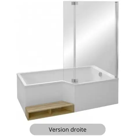 Baignoire Bain Douche JACOB DELAFON Compacte Neo + Pare Bain Chromé + Tablier, 150 X 60/80 - Version Droite 3 Baignoire Bain Douche JACOB DELAFON Compacte Neo + Pare Bain Chromé + Tablier, 150 X 60/80 - Version Droite – Image 3