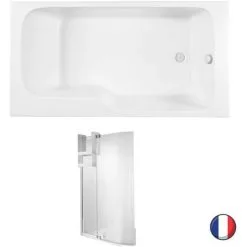 Baignoire Bain Douche JACOB DELAFON Malice Compacte + Pare Bain Blanc Brillant, 160 X 85 - Version Droite