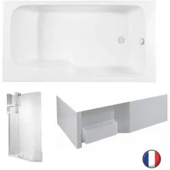 Baignoire Bain Douche JACOB DELAFON Malice + Tablier De Baignoire + Pare Bain Blanc Brillant, 160 X 85 - Version Droite