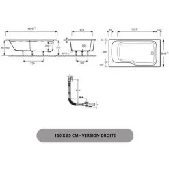 Baignoire Bain Douche JACOB DELAFON Malice + Tablier De Baignoire + Pare Bain Blanc Brillant, 160 X 85 - Version Droite -JACOB DELAFON Soldes 2022 5096729 5