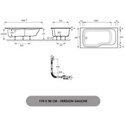Baignoire Bain Douche JACOB DELAFON Malice + Nettoyant Blanc Brillant, 170 X 90 - Version Gauche -JACOB DELAFON Soldes 2022 53585429 5
