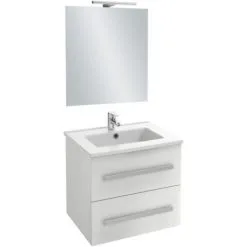 Meuble Simple Vasque JACOB DELAFON Ola Up Avec Miroir Et Spot, Blanc, 58,5