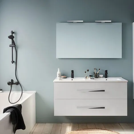 Meuble Lavabo Double Vasque JACOB DELAFON Ola Up, 2 Tiroirs, Blanc 2 Meuble Lavabo Double Vasque JACOB DELAFON Ola Up, 2 Tiroirs, Blanc – Image 2