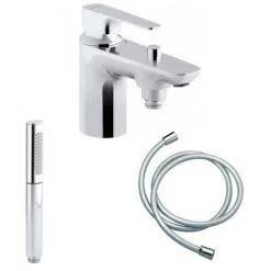 JACOB DELAFON Mitigeur Baignoire Monotrou Aleo+ Avec Douchette 2 Jets Shift Ellipse Chromé Et Flexible Lisse Anti-torsion 1600 Mm Chrome