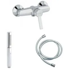 JACOB DELAFON Mitigeur Douche Eo Chromé Avec Douchette 2 Jets Shift Ellipse Chromé Et Flexible Lisse Anti-torsion 1600 Mm Chrome