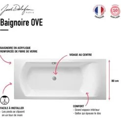 JACOB DELAFON Baignoire Droite Ove Acrylique + Pare Bain 140 X 80 Cm Struktura + Nettoyant Pour Baignoire, 170 X 70 -JACOB DELAFON Soldes 2022 59465736 3