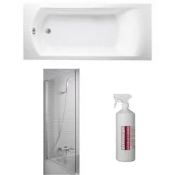 JACOB DELAFON Baignoire Droite Ove Acrylique + Pare Bain 140 X 80 Cm Struktura + Nettoyant Pour Baignoire, 180 X 80