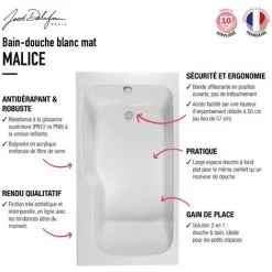 Baignoire Bain Douche JACOB DELAFON Malice, Antidérapante Blanc Mat, 160 X 85 - Version Droite -JACOB DELAFON Soldes 2022 60790191 4