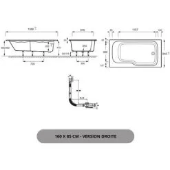 Baignoire Bain Douche JACOB DELAFON Malice, Antidérapante Blanc Mat, 160 X 85 - Version Droite -JACOB DELAFON Soldes 2022 60790191 5