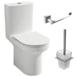 JACOB DELAFON Pack WC Au Sol Blanc Sans Bride Elite Avec Abattant Extraplat Fermeture Douce Avec Porte-balai Et Porte-rouleau Moderne