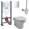 JACOB DELAFON Pack WC Suspendu Sans Bride Elite, Abattant Extraplat Fermeture Douce Avec Bâti Support, Plaque Chromé Quick Fix Grohe Et Porte-balai Chrome -JACOB DELAFON Soldes 2022 63724722 1