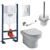 JACOB DELAFON Pack WC Suspendu Sans Bride Elite Abattant Extraplat Fermeture Douce Avec Bâti Support, Plaque Chromé Quick Fix Grohe Et Porte-balai + Porte-rouleau Moderne -JACOB DELAFON Soldes 2022 63724736 1