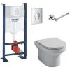 JACOB DELAFON Pack WC Suspendu Sans Bride Elite Abattant Extraplat Fermeture Douceavec Bâti Support, Plaque Chromé Quick Fix Grohe Et Porte-rouleau -JACOB DELAFON Soldes 2022 63724819 1