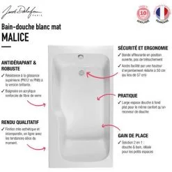 Baignoire Bain Douche JACOB DELAFON Malice Antidérapante + Tablier Niche + Pare Bain Blanc Mat, 160 X 85 - Version Gauche -JACOB DELAFON Soldes 2022 63759312 4