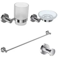 JACOB DELAFON Lot Porte Savon Classique, Porte Gobelet Classique Avec Verre, Barre Porte-serviettes Classique Et Patère Classique En Métal