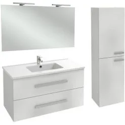 Meuble Simple Vasque JACOB DELAFON Ola Up + Colonne De Salle De Bain + Miroir Et Spots , 98,5 X 46,5 X 52, Blanc