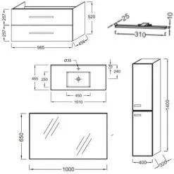 Meuble Simple Vasque JACOB DELAFON Ola Up + Colonne De Salle De Bain + Miroir Et Spots , 98,5 X 46,5 X 52, Blanc -JACOB DELAFON Soldes 2022 64499251 3