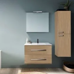 Meuble Simple Vasque JACOB DELAFON Ola Up + Colonne De Salle De Bain + Miroir Et Spots , 98,5 X 46,5 X 52, Chene -JACOB DELAFON Soldes 2022 64499276 2