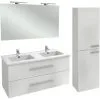 Meuble Lavabo Double Vasque JACOB DELAFON Ola Up + Colonne De Salle De Bain + Miroir Et Spot, Blanc -JACOB DELAFON Soldes 2022 64499440 1