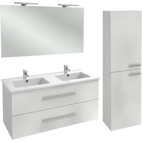 Meuble Lavabo Double Vasque JACOB DELAFON Ola Up + Colonne De Salle De Bain + Miroir Et Spot, Blanc -JACOB DELAFON Soldes 2022 64499440 1