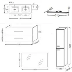Meuble Lavabo Double Vasque JACOB DELAFON Ola Up + Colonne De Salle De Bain + Miroir Et Spot, Blanc -JACOB DELAFON Soldes 2022 64499440 3