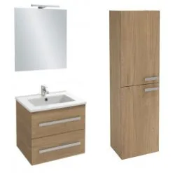 Meuble Simple Vasque JACOB DELAFON Ola Up + Colonne De Salle De Bain + Miroir Et Spots , 58,5 X 46,5 X 52, Chene