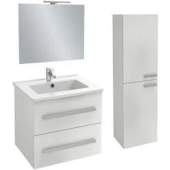 Meuble Simple Vasque JACOB DELAFON Ola Up + Colonne De Salle De Bain + Miroir Et Spots , 58,5 X 46,5 X 52, Blanc