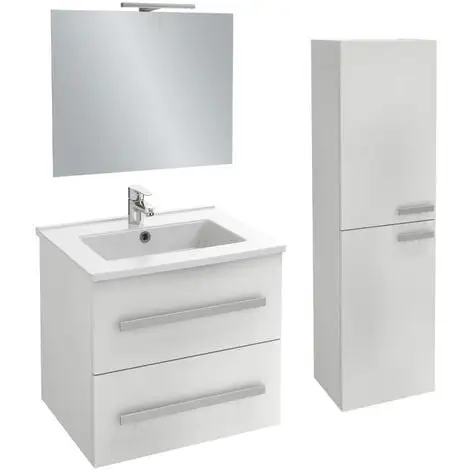 Meuble Simple Vasque JACOB DELAFON Ola Up + Colonne De Salle De Bain + Miroir Et Spots , 58,5 X 46,5 X 52, Blanc 1 Meuble Simple Vasque JACOB DELAFON Ola Up + Colonne De Salle De Bain + Miroir Et Spots , 58,5 X 46,5 X 52, Blanc