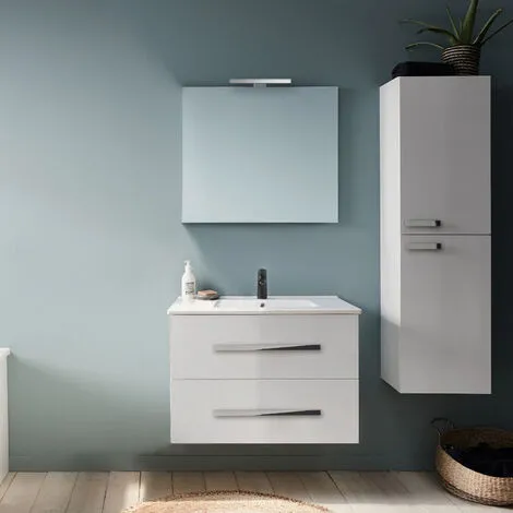 Meuble Simple Vasque JACOB DELAFON Ola Up + Colonne De Salle De Bain + Miroir Et Spots , 58,5 X 46,5 X 52, Blanc 2 Meuble Simple Vasque JACOB DELAFON Ola Up + Colonne De Salle De Bain + Miroir Et Spots , 58,5 X 46,5 X 52, Blanc – Image 2