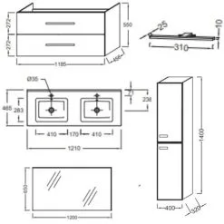 Meuble Lavabo Double Vasque JACOB DELAFON Ola Up + Colonne De Salle De Bain + Miroir Et Spot, Chene -JACOB DELAFON Soldes 2022 64501685 3