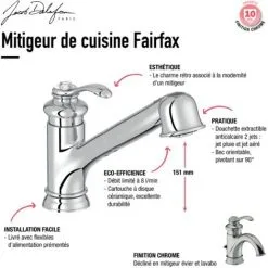JACOB DELAFON Mitigeur Cuisine Fairfax Bec Bas Chrome Douchette Extractible -JACOB DELAFON Soldes 2022 6768138 3