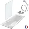 Baignoire JACOB DELAFON Corvette Avec Vidage + Mitigeur Mural Et Douchette + Pare Bain, 160 X 70 -JACOB DELAFON Soldes 2022 9743969 1